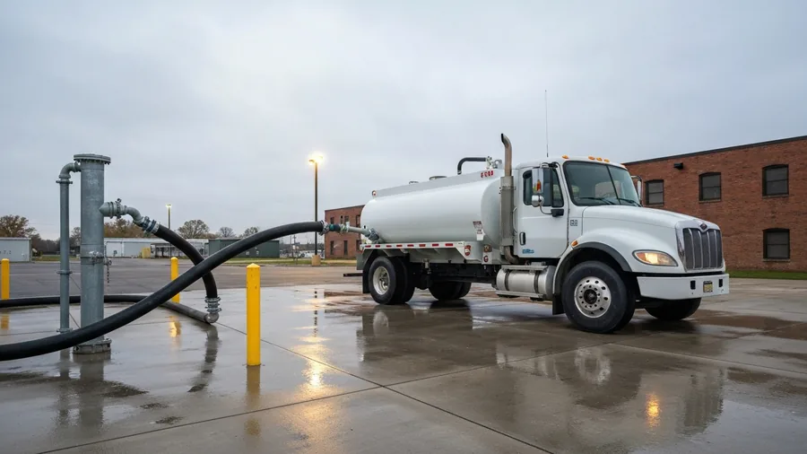 Water tanker filling from a standpipe at a municipal bulk water fill point