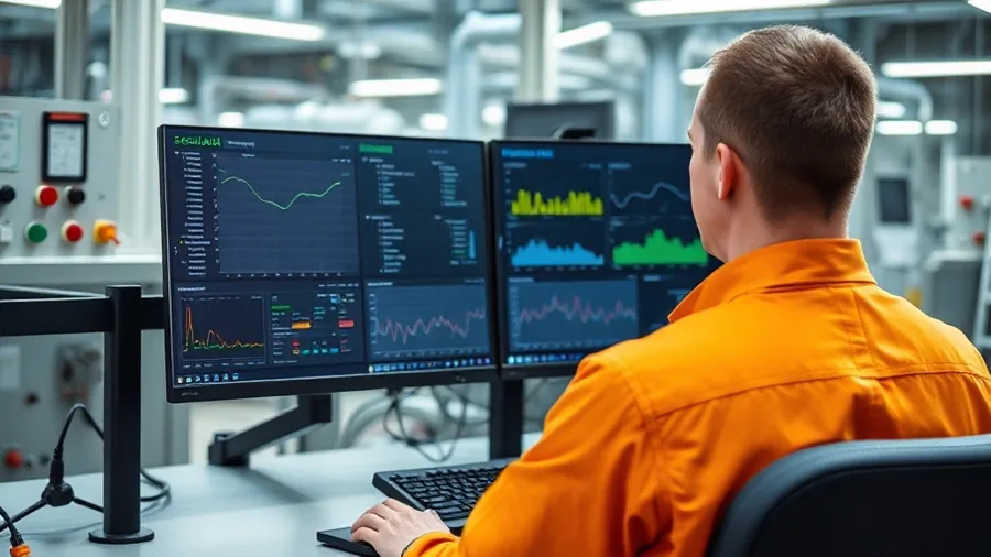 Operator reviewing remote site data on a SCADA workstation