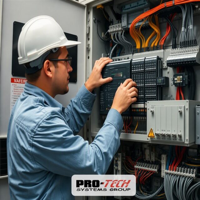 Engineer performing a PLC migration inside an automation control panel