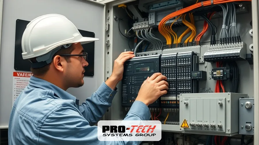 Engineer performing a PLC migration inside an automation control panel