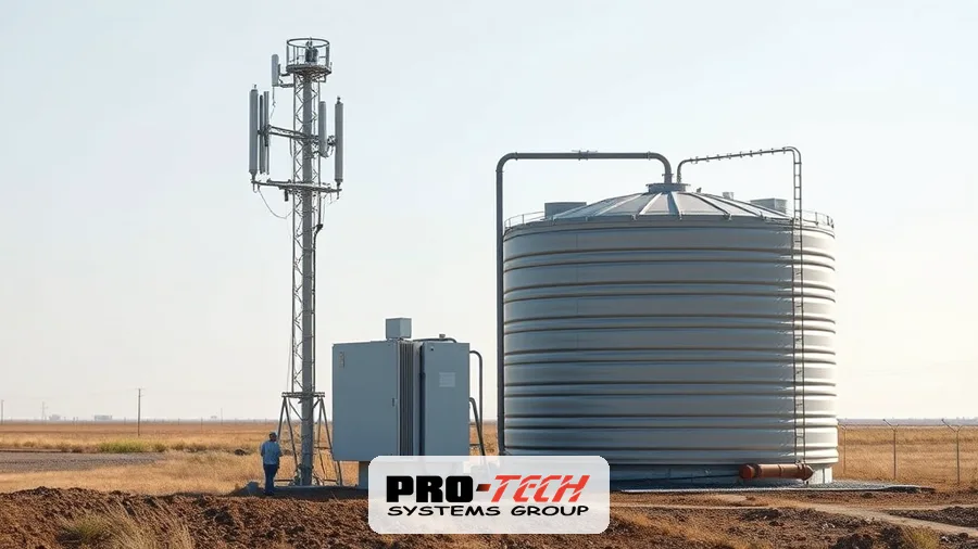 Cellular telemetry antenna and enclosure at a remote water tank site