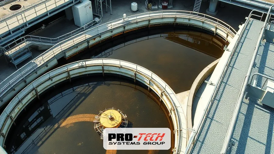 Municipal water treatment plant basins serving regional demand