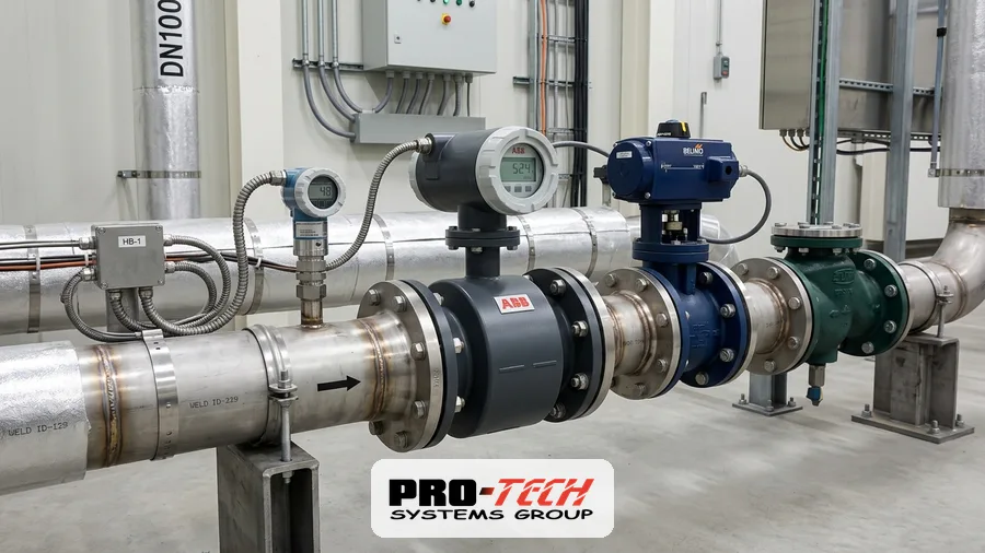 Heated piping skid with magmeter and control valve for automated bulk water dispensing